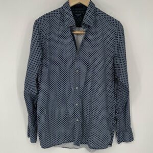 Ted Baker London Dress Shirt‎ Mens 4 / Large White Blue Geometric Button Up